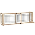 thumbnail image 5 of Pefilos 21" Freestanding Pet Dog Gate with Side Panels for House Doorway Stairs Indoor Large Wooden Dog Fence, Brown, 5 of 16