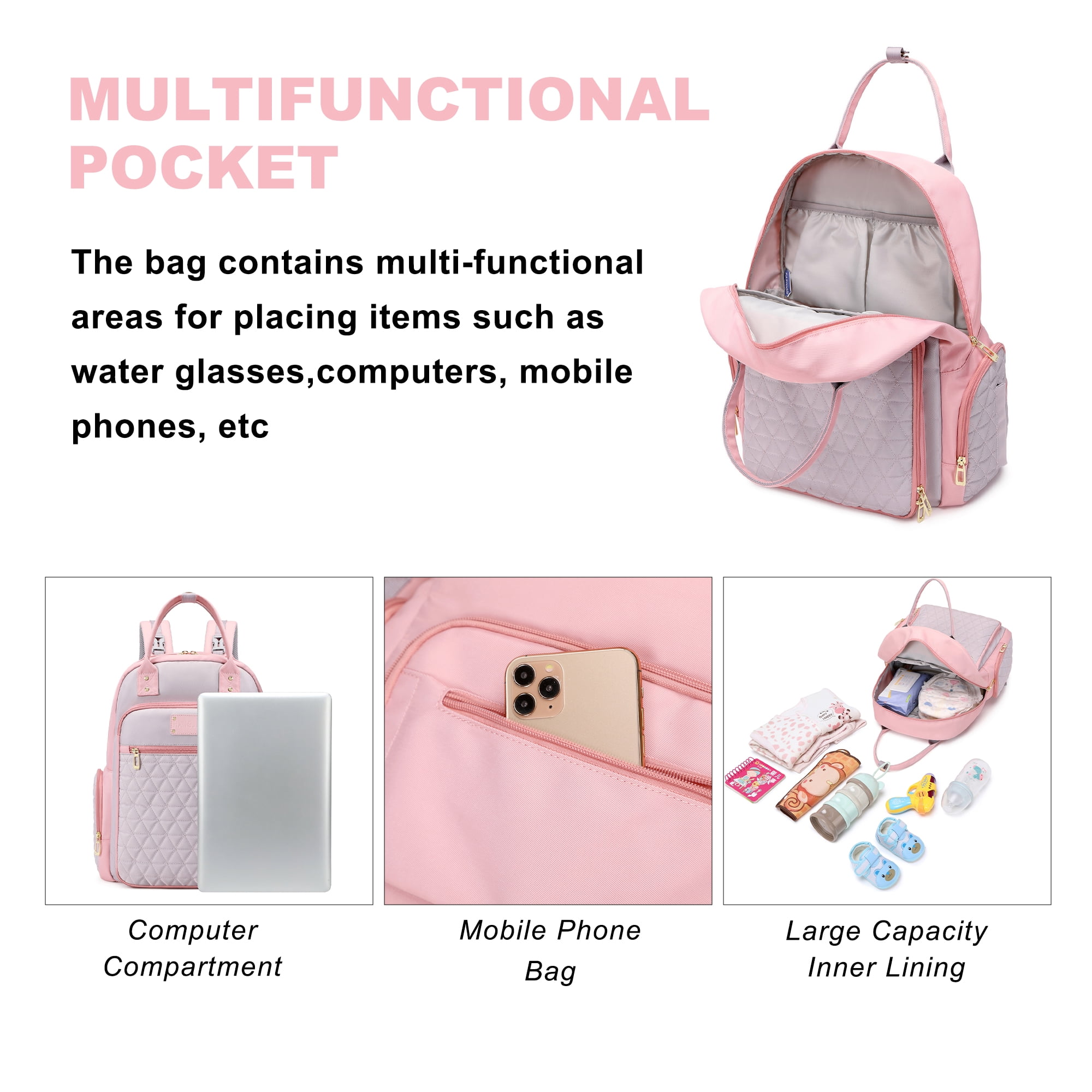 AGUDAN Baby Diaper Backpack Mommy Nappy Bag Multifunction Travel Maternity Bag 12x7x16IN