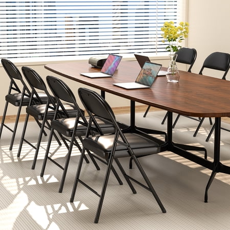 VENI 4-Pack Vinyl-Padded 30 Metal Folding Steel Chairs Adult Foldable Chair 3 Pack, Black