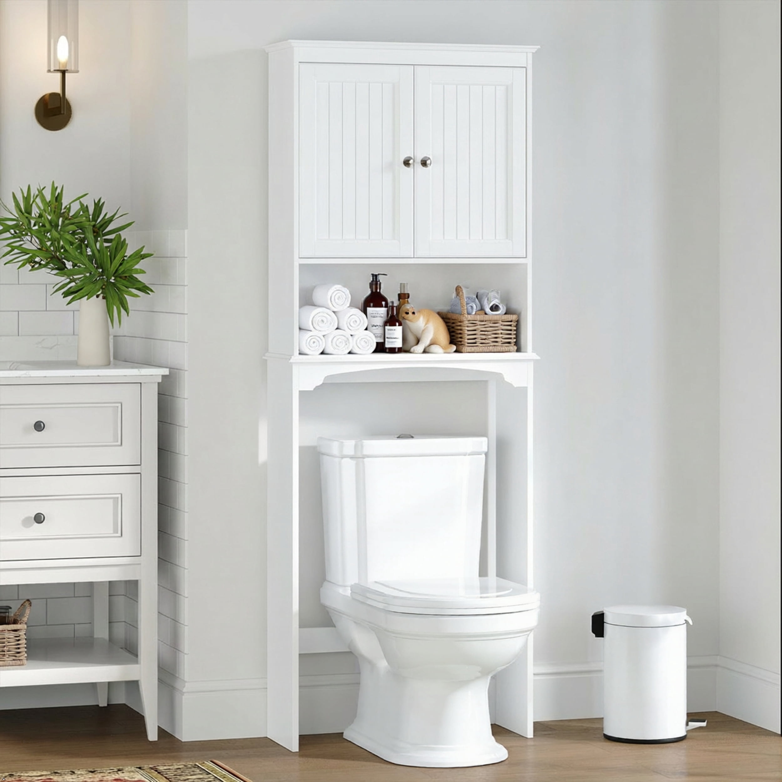 STAROUS Over The Toilet Storage Cabinet, Bathroom Shelf Over Toilet, Bathroom Storage Cabinet Organizer, White