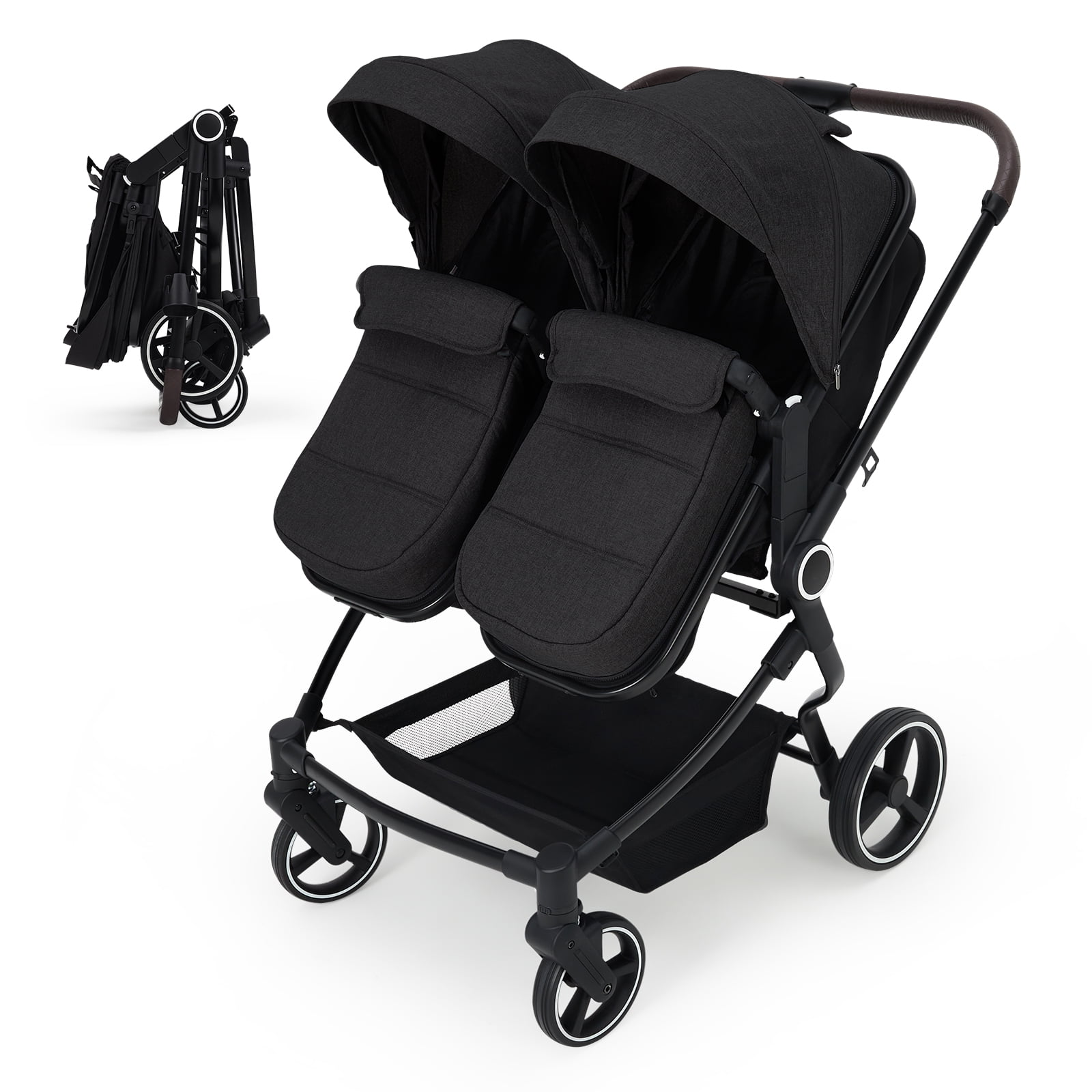 Lightweight Double Stroller Side-by-Side for Infant Toddler, Compact Folding Travel System with High Landscape Seat, Adjustable Canopy & Recline, Easy Maneuver