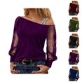 thumbnail image 1 of Womens Sparkle Top 2026 Spring Trendy Y2K Long Sleeve Off Shoulder Mesh T Shirts Going out Top Rave Outfits, 1 of 4
