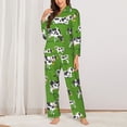thumbnail image 3 of Kll Cows With Calfs Green Print Women'S Long Sleeve Pajamas With Pants Sleepwear Loungewear 2 Set-Large, 3 of 9