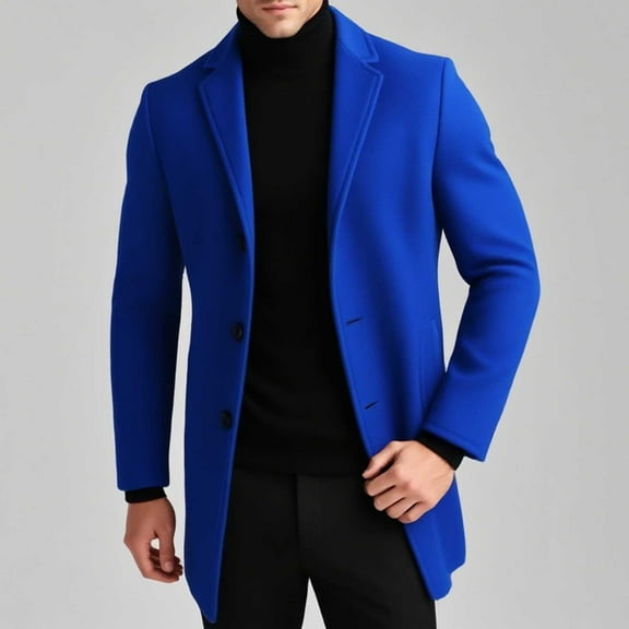 Wool Blend Blazers for Men Open Front Midweight Jacket Long Single Breasted Overcoats with Pockets,M-5XL