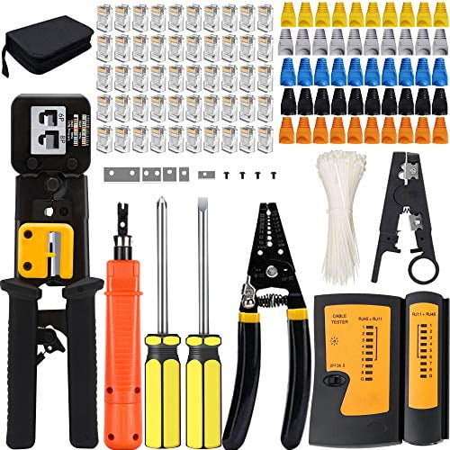 TAIWAIN RJ45 Cat5 Cat6 Cable Crimping Repair Maintenance Tool, Network Portable Phone Crimper, 8P4P6P Connectors RJ11 Cable Tester, Ethernet Wire Crimper Stripper Cutter(Denim Blue)