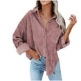 thumbnail image 2 of AXXD Corduroy Long Sleeve Turn-Down Collar Solid Pocket Button Vantage Tops Workout Jackets for Women Clearance Pink Size S(Us:4), 2 of 5