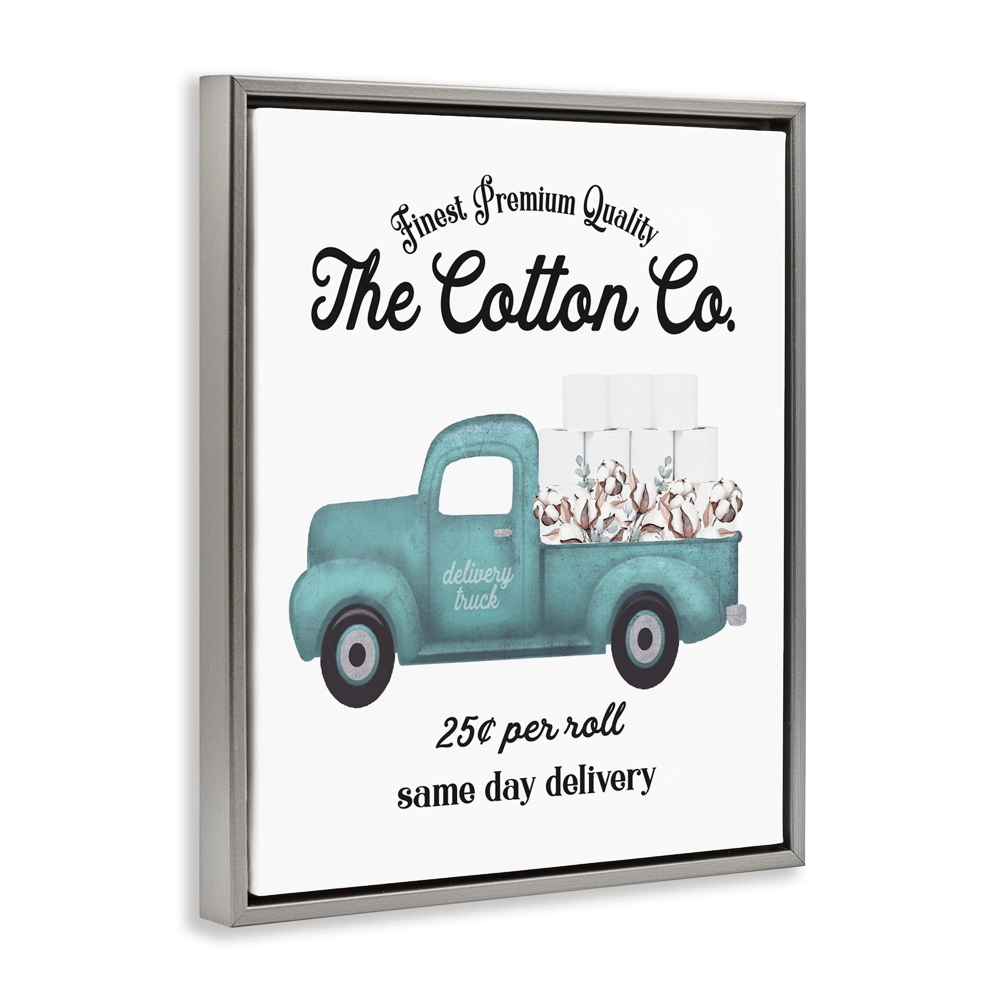 Stupell Industries Toilet Paper Cotton Co Delivery Truck Bathroom Word Design Luster Gray Framed Floating Canvas Wall Art, 16x20, by Lettered and Lined