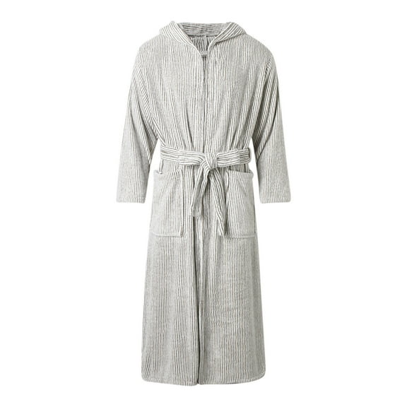 Bcfgryg Men's Striped Bathrobe Coral Velvet With Cap Absorbent Quick Drying Fashion Simple Mens Nightwear