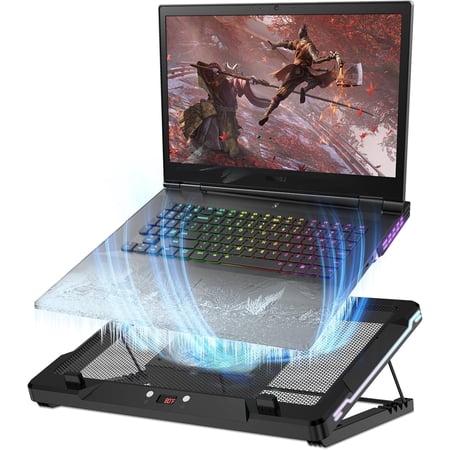 Laptop Cooling Pad, Laptop Cooler Stand with 5.5" Movable Fan Easy to Clean, 10 RGB Light Modes, Auto Temp Sensor & 3-Speed Manual Control, Ultra Quiet =40dB for 14–17.3 Inch Laptops