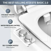 Atzeste Ultra-Slim Bidet, Bidet for Toilet Seat Attachment, Non-Electric Dual Nozzle, Rear & Feminine Wash, Self-Cleaning Sprayer, Stainless Steel Inlet Badays, Silver