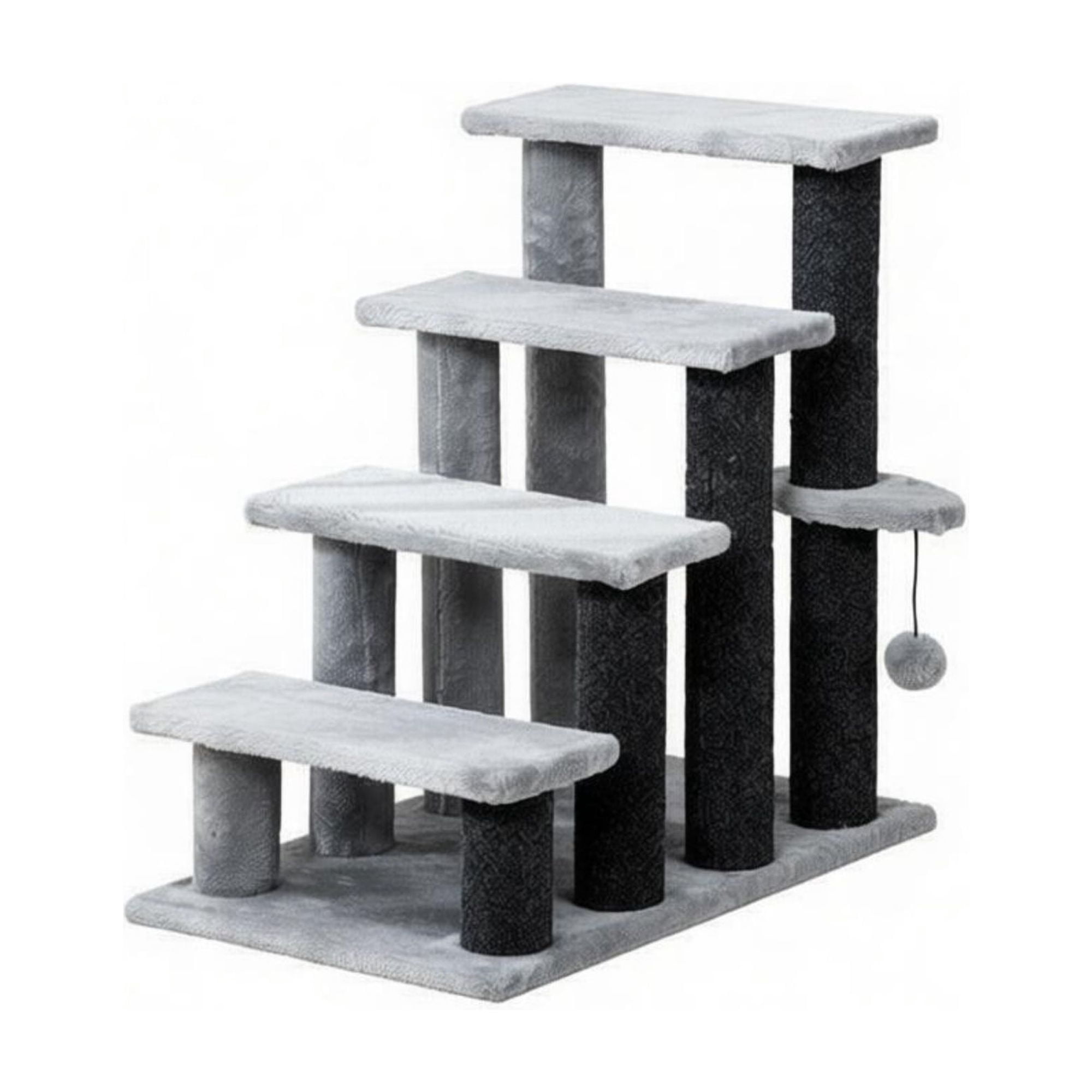 Lightweight Compact Cat Stairs for Older Small Cats Under 10 Lbs, Soft Flannel Covered Pet Steps with Play Platform Hanging Ball Joint Protection Movable Cat Tree