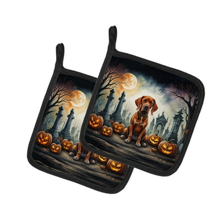 

Vizsla Spooky Halloween Pair of Pot Holders 7.5 in x 7.5 in