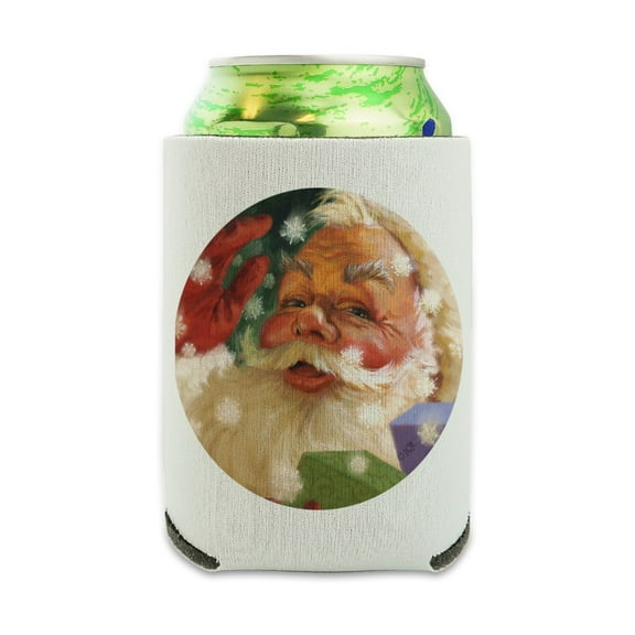 Christmas Holiday Hello Santa Claus Can Cooler - Drink Sleeve Hugger Collapsible Insulator - Beverage Insulated Holder