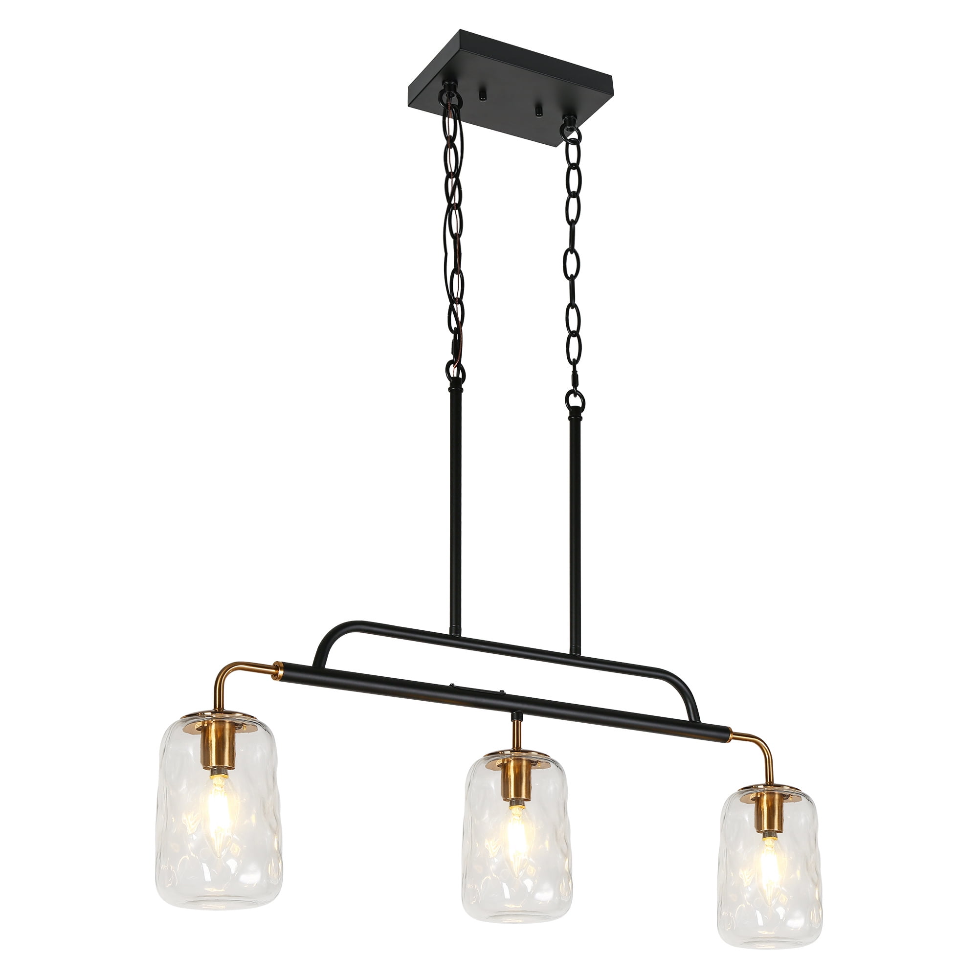 LNC Erharting 3-Light Modern Black and Gold Mason Jar Glass Linear Kitchen Island Light