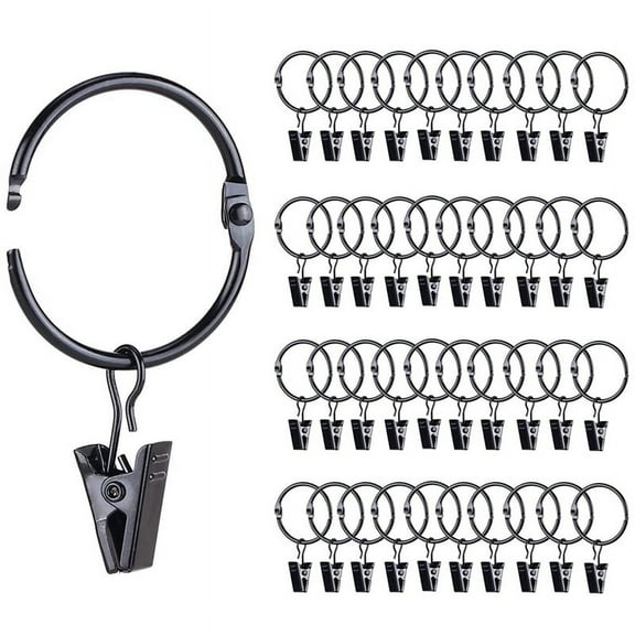 42 Pack Openable Curtain Rings with Clips, 1 Inch Interior Diameter, Heavy Duty Rustproof_WM25