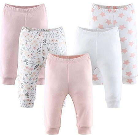 UPC: 0841297158209 | The Peanutshell Baby Pants for Girls 5 Pack Pink White Floral Stars