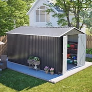 LZBEITEM 8x12 Outdoor Metal Storage Shed with Floor Frame, Galvanized Steel Garden Shed, Metal Garden Tool Shed with Double Lockable Doors for Backyard Patio Lawn, Gray
