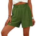 thumbnail image 2 of Womens Summer Shorts Linen Lace Elastic Waist Casual Comfortable Beach Shorts With Pocket, 2 of 6