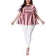 thumbnail image 1 of Blusa de verano casual para mujer de tallas grandes Agnes Orinda, con rayas, mangas cortas con volantes y peplum, 2025 2X rojo y blanco, 1 of 6
