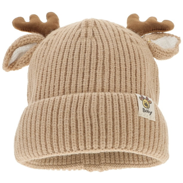 Gorro de punto grueso para niños Astas Gorro de lana cálido Gorro de punto para bebé (Caqui adecuado para bebés de 3 a 24 meses)