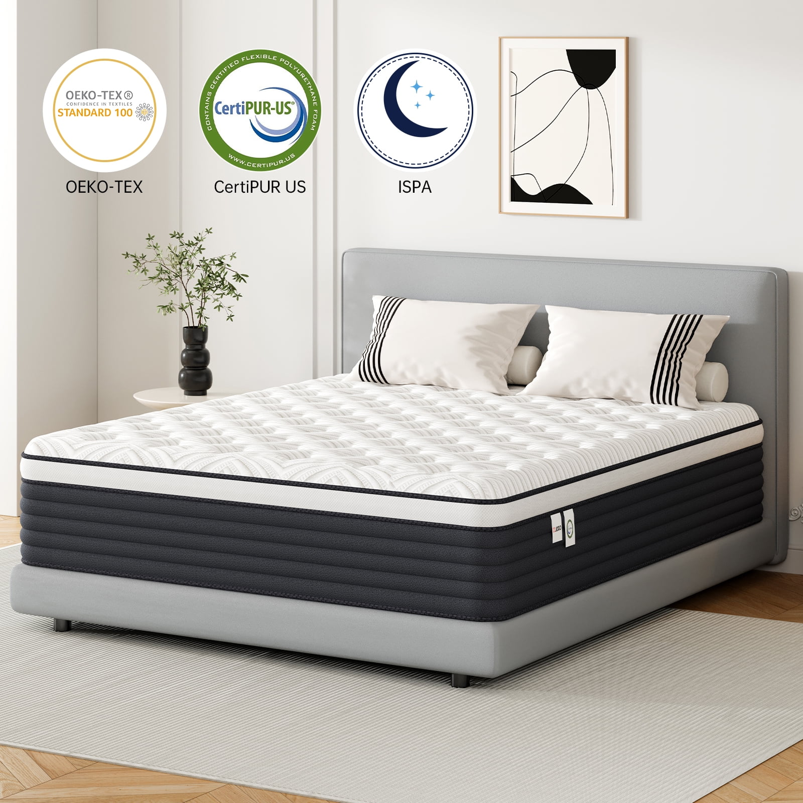 Full Mattress 12 Inch, Hybrid Memory Foam Mattress in a Box, Pressure Relief for Back Support, Medium Firm, Individually Pocket Springs, CertiPUR-US Certified, Grey Full Size