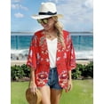 thumbnail image 6 of SOMER Women’s Swimsuit Cover Up 3/4 Sleeve Floral Kimono Lightweight Bikini Bathing Suit Cover Up Loose Fit Beachwear for Summer, 6 of 10