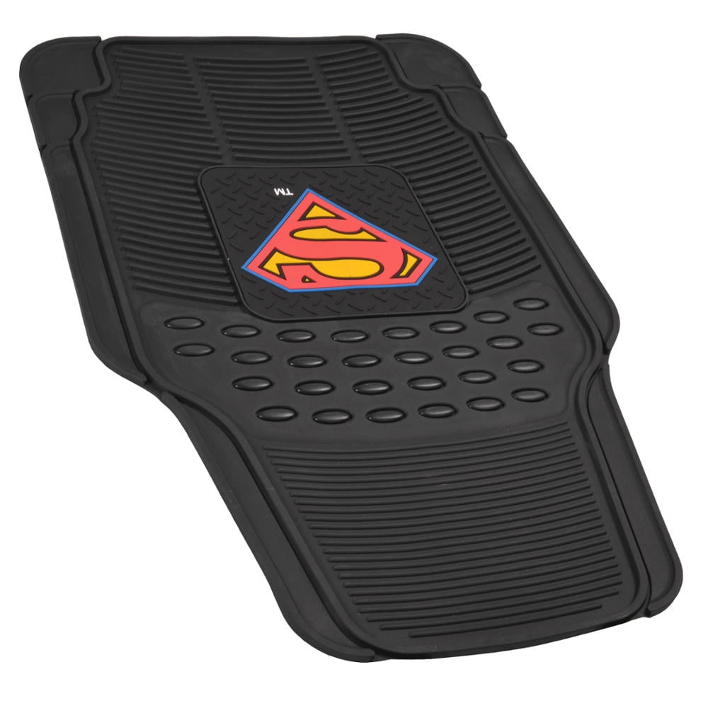 BDK Superman Superhero Car Floor Mats, Officailly Licensed Warner Bros DC Comics, All Weather Interior Auto Protection, Heavy Duty Rubber Liners for Car Truck Van SUV