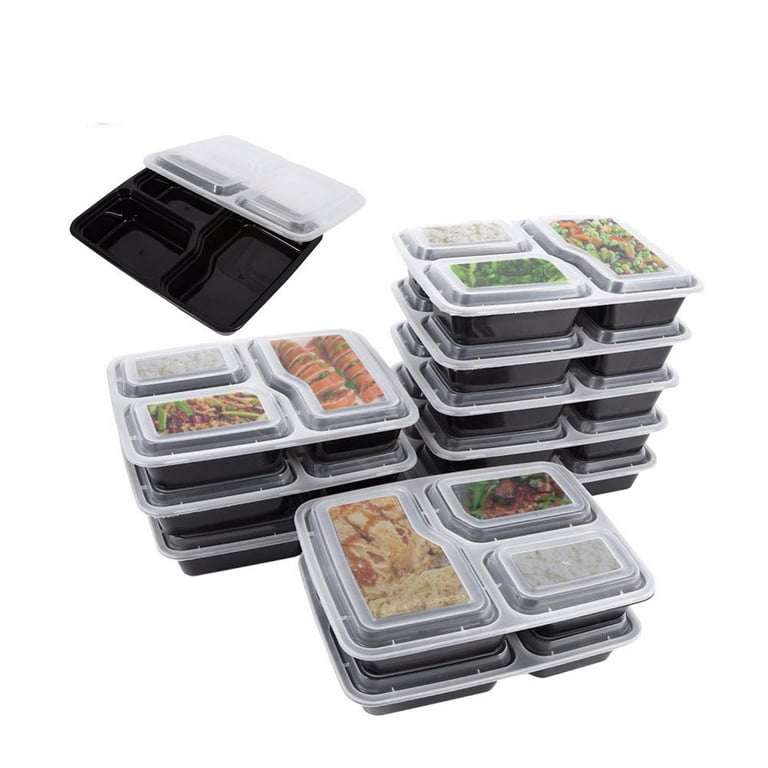 10pcs Meal Prep 3 Containers Plastic Food Storage Microwavable