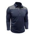 thumbnail image 5 of Kvture Fall Tops for Men Casual Stylish Color Block Long Sleeve Lapel Collar Button up Shirts for Business Office Work Golf Navy Pullover XL, 5 of 7