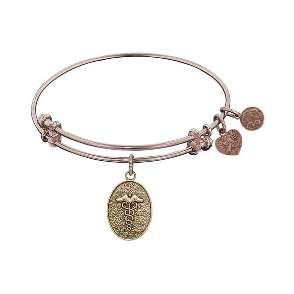 Stipple Finish Brass Caduceus Bangle Bracelet, 7.25