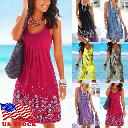 Summer Collection The Noble Collection Women Summer Boho Short Midi Dress Cocktail Evening Party Beach Sundress ()
