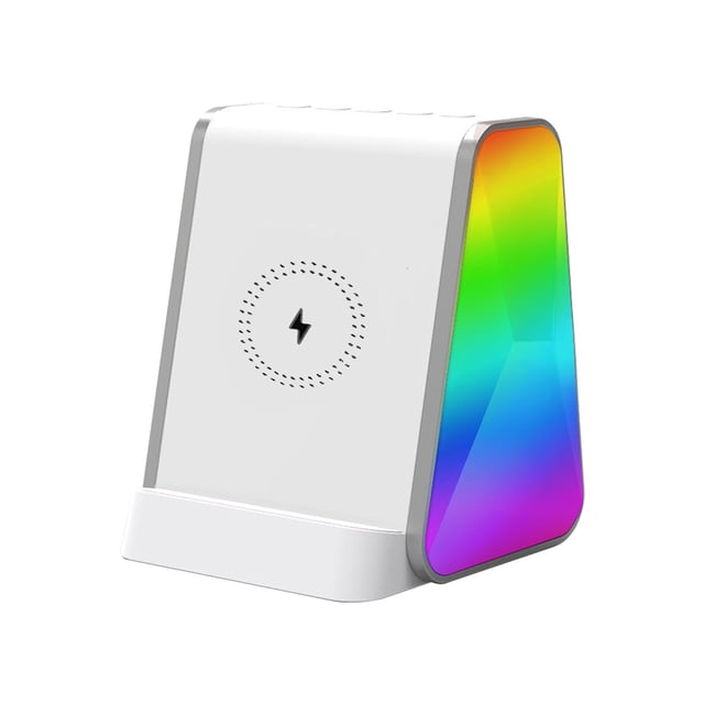 Altavoces Bluetooth Inalámbrico 2-En-1 Carga Inalámbrica Altavoz Bluetooth 15W Carga Rápida Luz Colorida Bluetooth 5.3 Sonido Envolvente de Audio Inalámbrico con Altavoces Inalámbricos