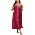 thumbnail image 2 of Agnes Orinda Women's Plus Size Satin Nightgown Silk Spaghetti straps V Neck Sleepwear Lingerie Slips Maxi Nightdress 2X Wine Red, 2 of 6