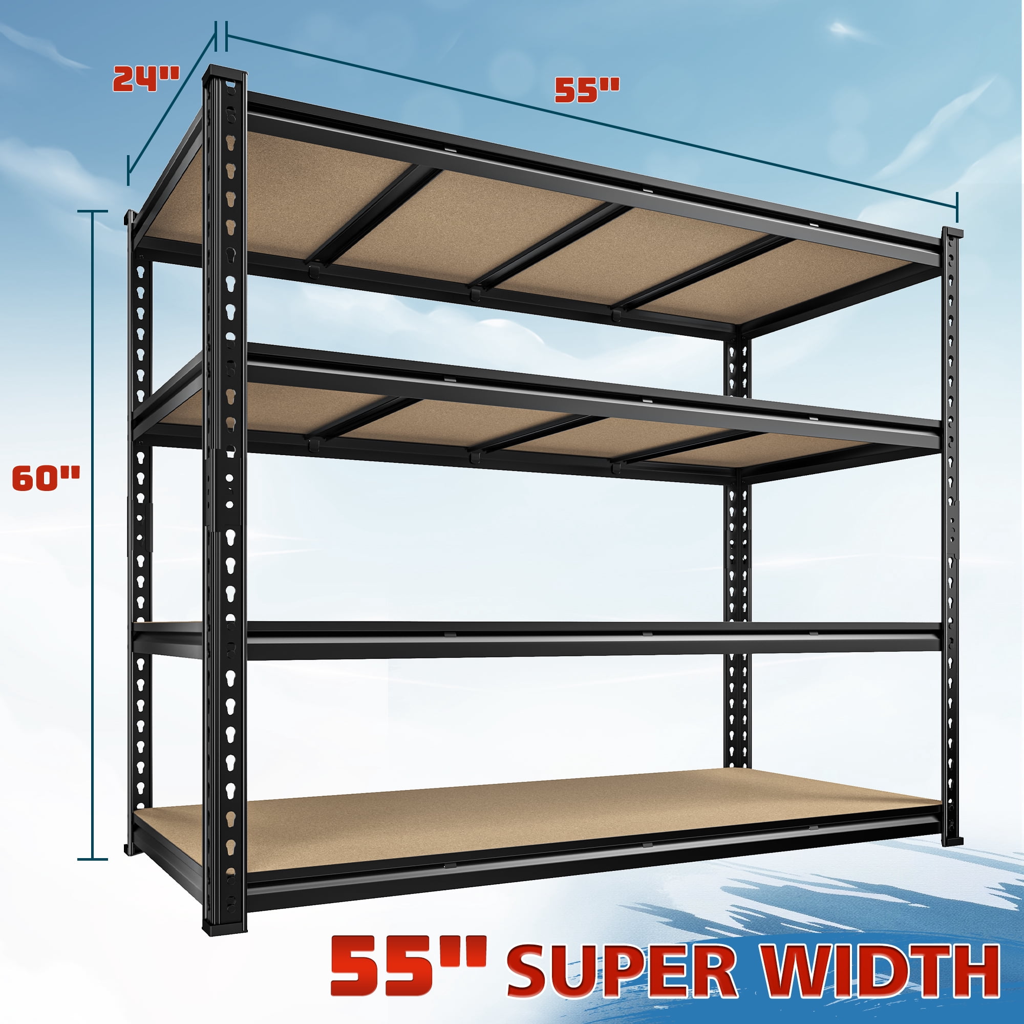 REIBII 55"W x 24" D x 60" H 4-Tier Garage Storage Shelves Rack Heavy Duty Industrial Shelving Units