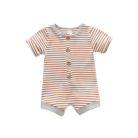 

TUOBARR Newborn Infant Baby Boys Girls Ribbed Striped Romper Bodysuit Clothes Brown (0-24Months)