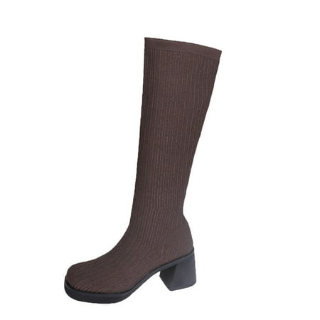 

Dyfzdhu 2022 Women s Autumn And Winter New Vintage British Style Round Head Thick Heel Elastic Flying Weaving Socks Boots Fashion Boots