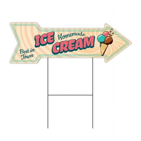 SignMission C-ARROW10-DS-999807 10 x 30 in. Corrugated Plastic Double Sided Arrow Sign - Ice Cream Homemade