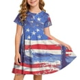 thumbnail image 2 of Girls' Patriotic Star Print A-Line Dress, Round Neck Short Sleeve 4th of July Casual Summer Dress for Kids Multicolor d 7 Years, 2 of 9