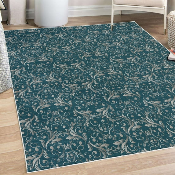 Victorian Decorative Rug, Vintage Floral Forms Ivy Swirls Flowers Design Image Print Art, Quality Carpet for Bedroom Dorm and Living Room, 6 Sizes, Dark Teal, by Ambesonne