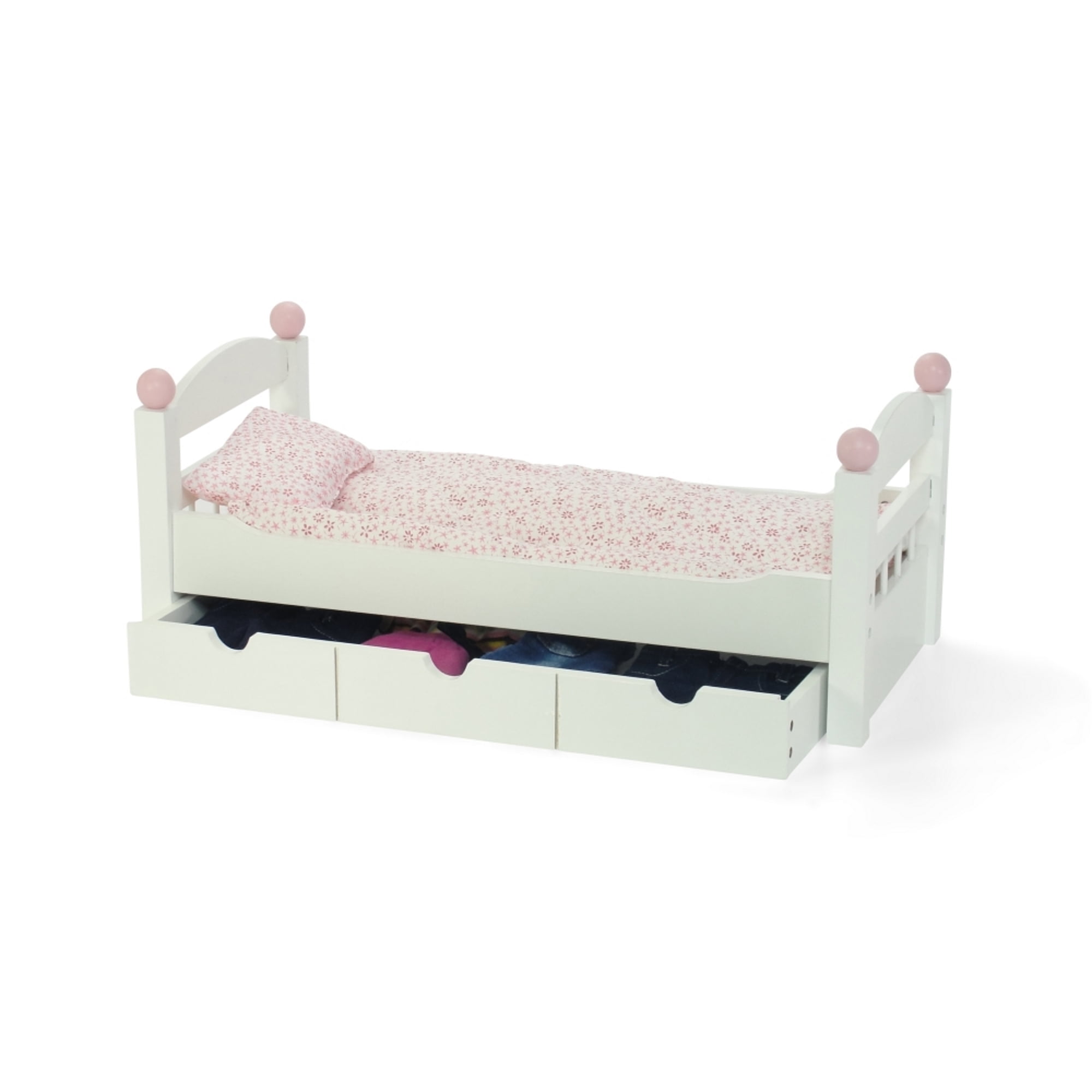 18-inch Doll FurnitureSTACKABLE White Trundle Bed with BeddingFits
