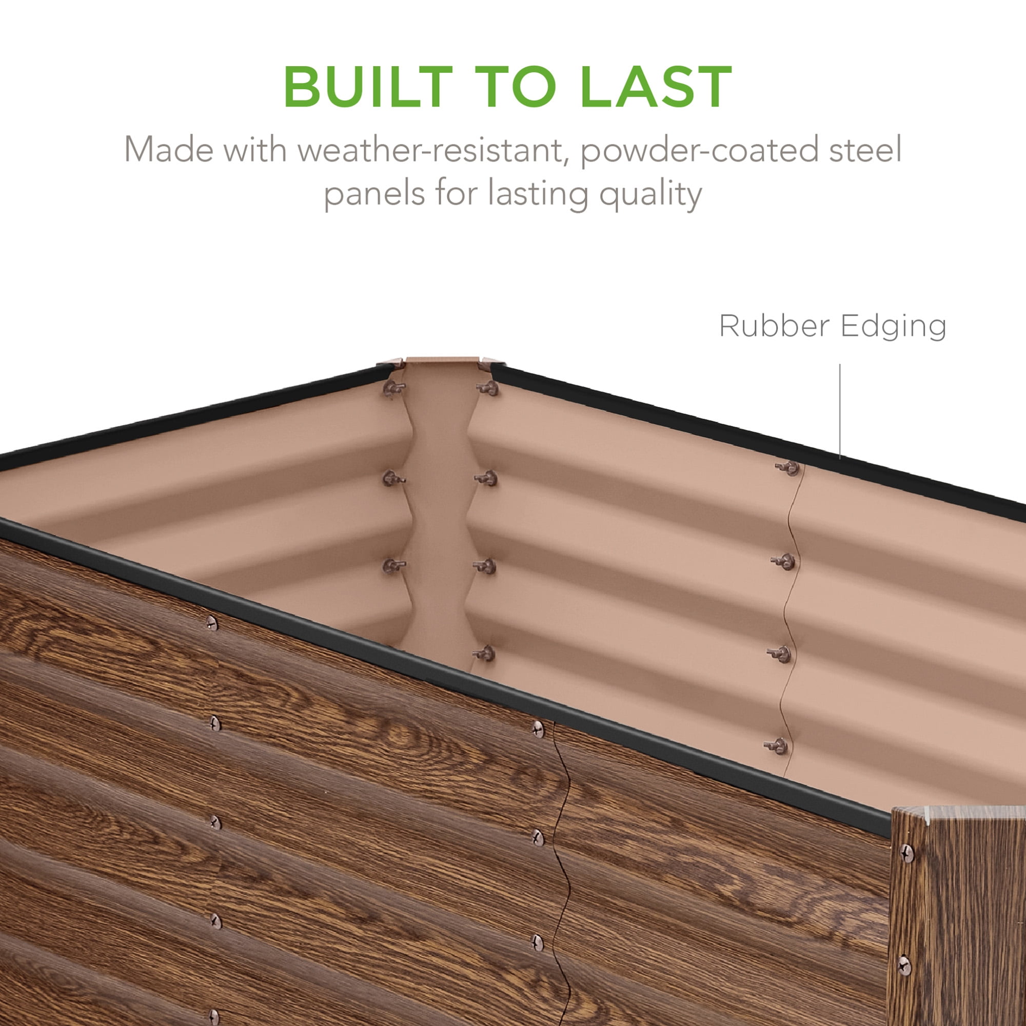 Best Choice Products 4x2x2ft Outdoor Metal Raised Garden Bed for Vegetables Flowers Herbs - Dark Brown Wood Grain