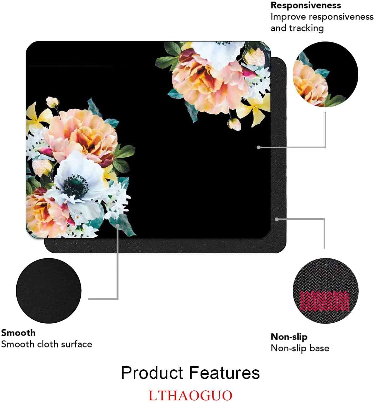 Cute Floral Mouse Pad, Peony Flower Mouse Pad with Design, Non-Slip Rubber Base Computer Mouse Pad Premium-Textured & Waterproof Mouse Pad for Women Girls,Office Desk Decor Accessories