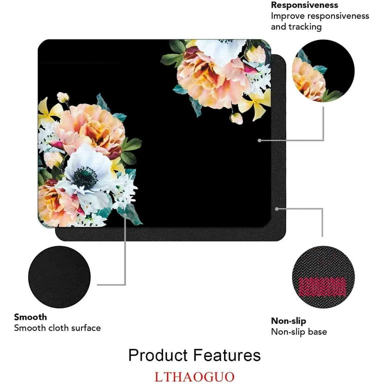 Computer Art Floral Pink Mouse Pad Design, High-end Texture Plant Mouse Pads, Square Cute Small Pretty Mouse Pads For Wireless Mouse