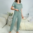 thumbnail image 6 of VISALY Womens Pajama Sets Matching Pajama Set Sleepwear Comfy Lounge Set Soft Short Sleeve Round Neck Top Loose Pajama Pants Long Jogger Bottom Green S, 6 of 7