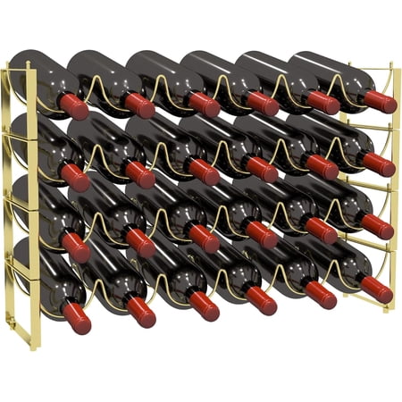 4 Tier Wine Rack 3-in-1 24 Bottles Wine Storage Wine Bottle Rack Stackable Wine Storage Rack for Cabinet Pantry(Gold Version 3.0)