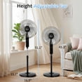 thumbnail image 6 of Ktaxon 16" Pedestal Fan with Remote for Bedroom, Living Room, Office, Adjustable Height, Dual-Layered Blades, 3 Speeds, 3 Modes, Timer, Tilt Head,Black, 6 of 9