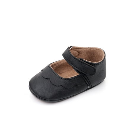 

Colisha Newborn Crib Shoes Prewalker Princess Dress Shoe First Walkers Flats Party Magic Tape Mary Jane PU Leather Black 4C