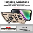 thumbnail image 6 of Armor Case for iPhone 16e with Camera Lens Sliding Cover & Ring Stand & Support Magnetic Car Mount, Military Grade Shockproof Heavy Duty Protective Case for iPhone 16e, Gold, 6 of 9