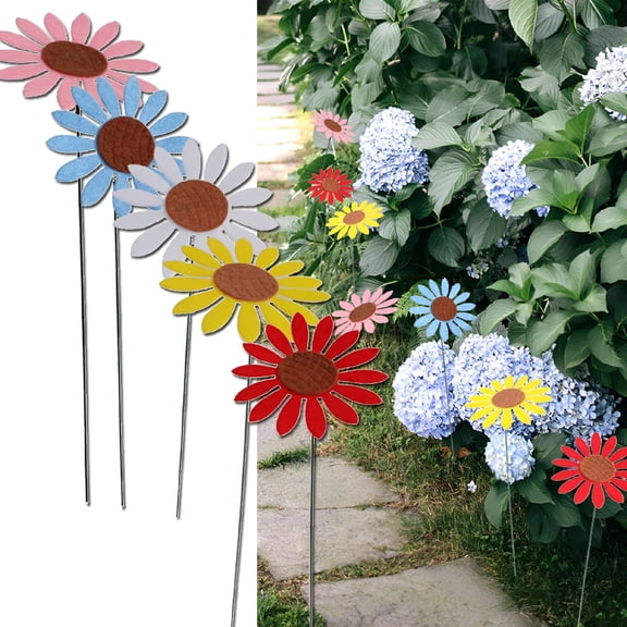 ACDANC 10Pcs/Set Metal Flower Garden Stakes,Metal Flowers Outdoor Decor Stake Yard Art Decoration,Garden Metal Plant Flowers Stick Spring Patio Decor
