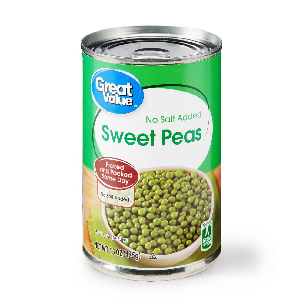 Great Value No Salt Added Sweet Peas, 15 Oz